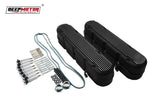 Deepmotor Aluminum finned Valve Covers w/ Coil Mounts & Cover for LS Black
