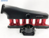 CNC 2JZGE Intake Manifold Fuel Rail 90mm Throttle Body set 6 Injector RedBlack