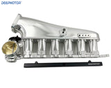 CNC 2JZGE Intake Manifold Fuel Rail 90mm Throttle Body Set 6 Injector Silver
