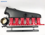 CNC 2JZGE Intake Manifold Fuel Rail Throttle Body Set 12 Injectors BlackRed