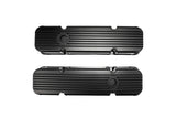 Small Block Chevy Fabricated Finned Aluminum Valve Cover V8 283 305 350 SBC (Black)