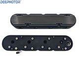 Deepmotor Aluminum finned Valve Covers w/ Coil Mounts & Cover for LS Black