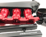 CNC 2JZ-GE Intake Manifold Fuel Rail Throttle Body Set 12 Injectors Black-Red