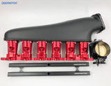 CNC 2JZ-GE Intake Manifold Fuel Rail Throttle Body Set 12 Injectors Black-Red