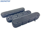 Deepmotor Aluminum finned Valve Covers w/ Coil Mounts & Cover for LS Black